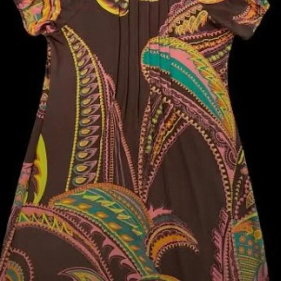 ECI: Boho Short Sleeve Paisley Midi Dress Pleated Back Shoulders Women size 8 - Picture 14 of 14